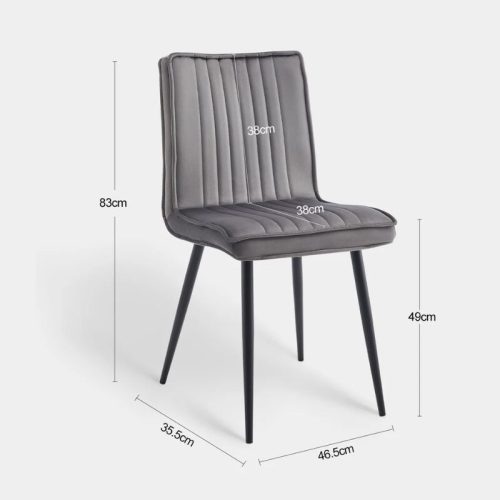 Esszimmerstühle, 2Samt-Esszimmerstühle, gepolsterter Sitz mit schwarzen Metallbeinen, Grau