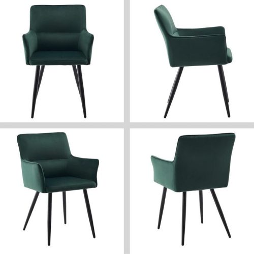 Clipop Esszimmerstuhl aus Samt mit Armlehne, 2Stück - Grün