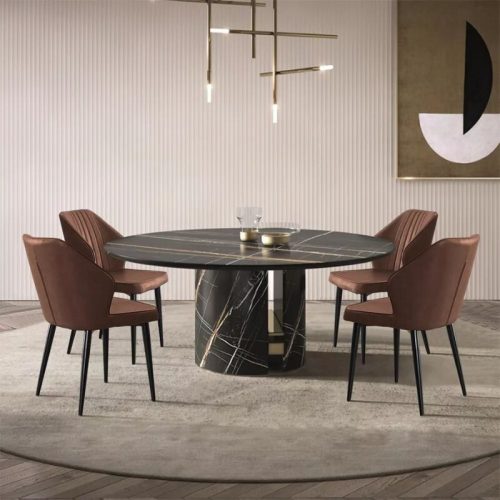 Braune Blux-Esszimmerstühle aus Kunstleder – für Küche oder Esszimmer, mit Metallbeinen