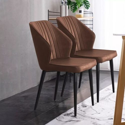 Braune Blux-Esszimmerstühle aus Kunstleder – für Küche oder Esszimmer, mit Metallbeinen