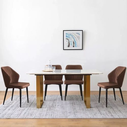 Braune Blux-Esszimmerstühle aus Kunstleder – für Küche oder Esszimmer, mit Metallbeinen