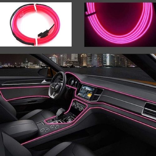 OneLED Auto-LED-Faser, schneidbares LED-Licht, Zigarettenanzünder-Aufladung, 2m (Pink)