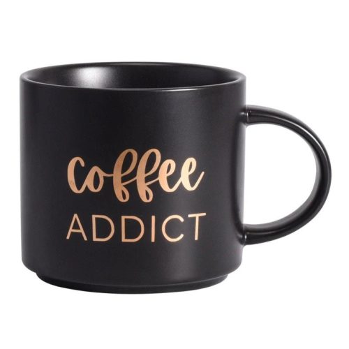 Keramiktasse mit Aufschrift „Coffee ADDICT“, 410 ml (schwarz, mit goldener Aufschrift)