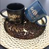 Keramiktasse mit Aufschrift „Coffee ADDICT“, 410 ml (schwarz, mit goldener Aufschrift)
