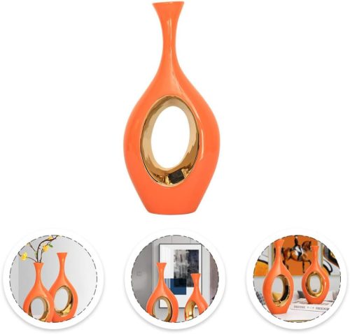 Orangefarbene Dekovase mit Goldbeschichtung in dekorativer Box