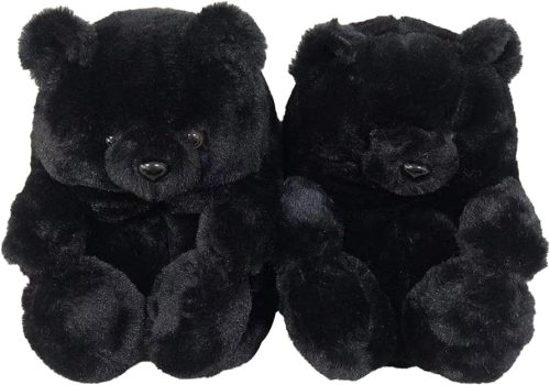MOLATIN Plüsch-Teddybär-Hausschuhe (schwarz, Einheitsgröße: 36-41)