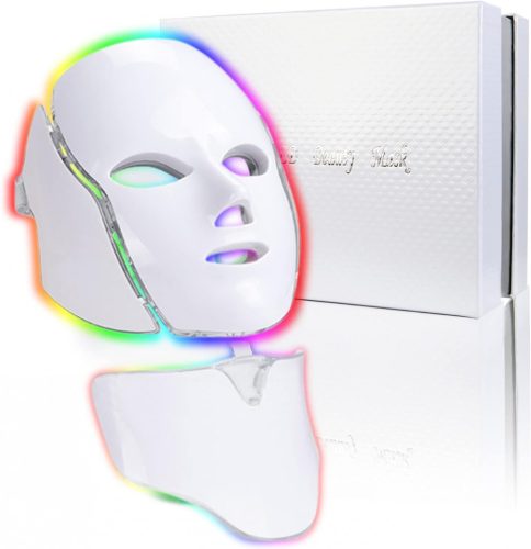7-Farben-LED-Gesichts- und Halsmaske, Lichttherapie-Aknebehandlung und Hautverjüngungsgerät