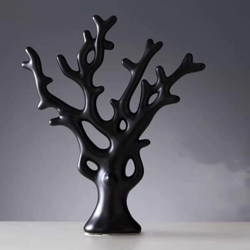Handgefertigte Keramik-Glücksbaumstatue (schwarz)