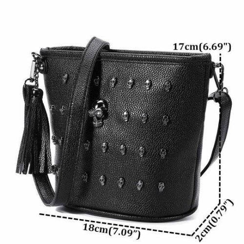 Modische Damenhandtasche mit Totenkopfmuster (Schwarz)
