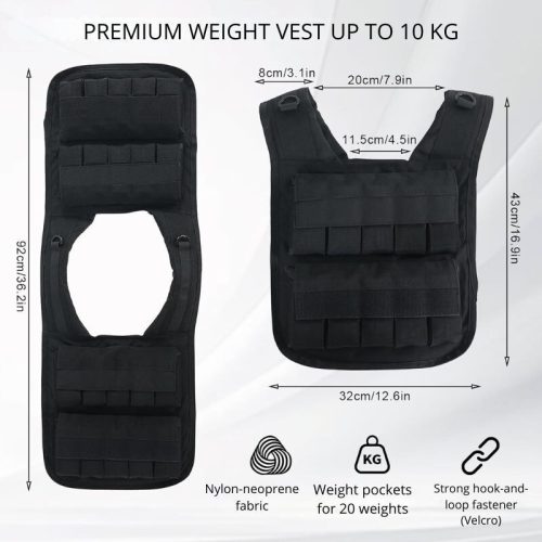 Verstellbare Gewichtsweste 10 kg – mit abnehmbaren Gewichten, für Bodyweight-Training und Fitness