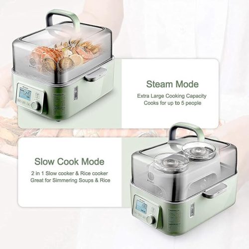 Buydeem G564 Elektrischer Multifunktions-Dampfgarer mit Kochtöpfen, 5l (grün)