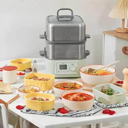 Buydeem G564 Elektrischer Multifunktions-Dampfgarer mit Kochtöpfen, 10 l (grün)