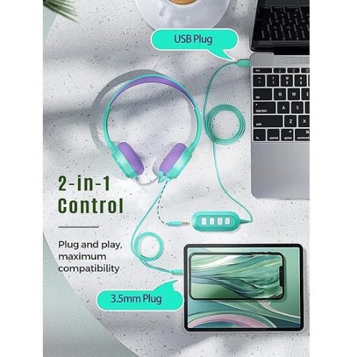 Mpow Kinder-Headset (Mint-Lila)