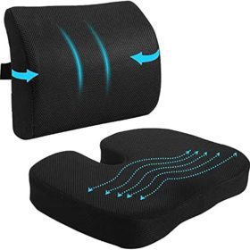   Blux Memory Foam Sitzkissen und Lordosenstütze Set – Ergonomischer Komfort für Zuhause, Büro und Auto – Schwarz