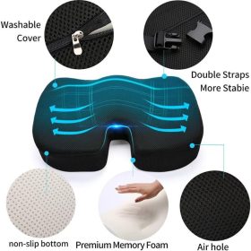   Blux Memory Foam Sitzkissen und Lordosenstütze Set – Ergonomischer Komfort für Zuhause, Büro und Auto – Schwarz