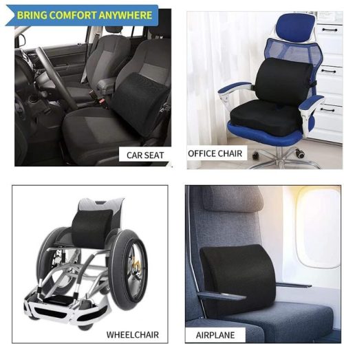 Blux Memory Foam Sitzkissen und Lordosenstütze Set – Ergonomischer Komfort für Zuhause, Büro und Auto – Schwarz