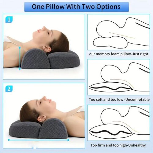 Blux Orthopädisches Nackenkissen aus Memory-Schaum – Grau, mit waschbarem Bezug