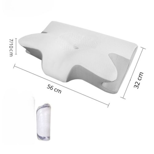 Blux Ergonomisches Nacken- und Schlafkissen aus Memory-Schaum in Schmetterlingsform – 56×32×10 cm, Grau – Weiß