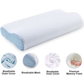   Blux Orthopädisches Nackenkissen aus Memory-Schaum – Hypoallergen, mit waschbarem Bezug, 55×35 cm, Weiß - Blau