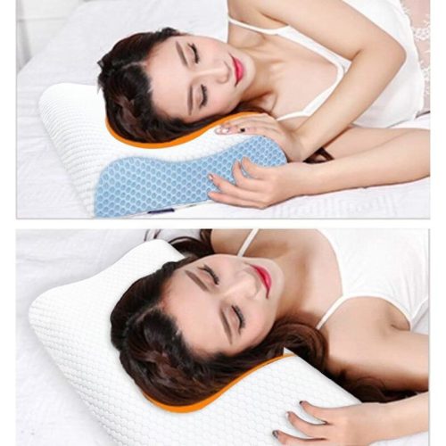 Blux Orthopädisches Nackenkissen aus Memory-Schaum – Hypoallergen, mit waschbarem Bezug, 55×35 cm, Weiß - Blau