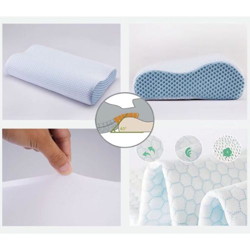 Blux Orthopädisches Nackenkissen aus Memory-Schaum – Hypoallergen, mit waschbarem Bezug, 55×35 cm, Weiß - Blau