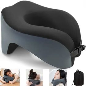   Blux Premium U-förmiges Reise-Nackenkissen – Bequemes Schlafen auf Reisen – Schwarz – Blau
