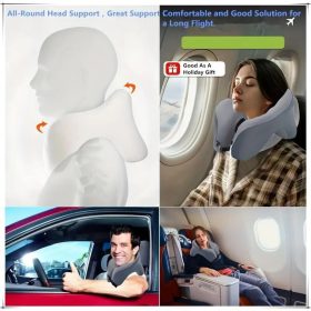   Blux Premium U-förmiges Reise-Nackenkissen – Bequemes Schlafen auf Reisen – Schwarz – Blau