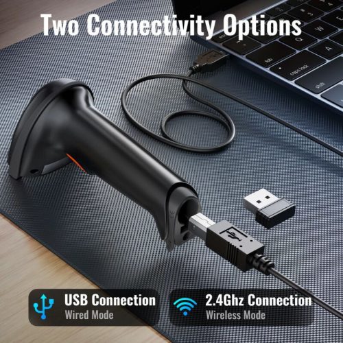 Tera 5100 Laser 1D Kabelloser Barcodescanner – USB, große Reichweite, robustes Design – Schwarz