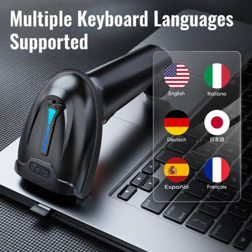 Tera 5100 Laser 1D Kabelloser Barcodescanner – USB, große Reichweite, robustes Design – Schwarz