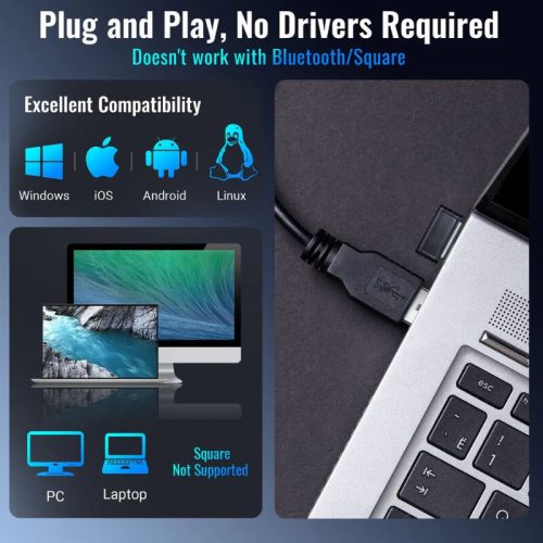 Tera 5100 Laser 1D Kabelloser Barcodescanner – USB, große Reichweite, robustes Design – Schwarz