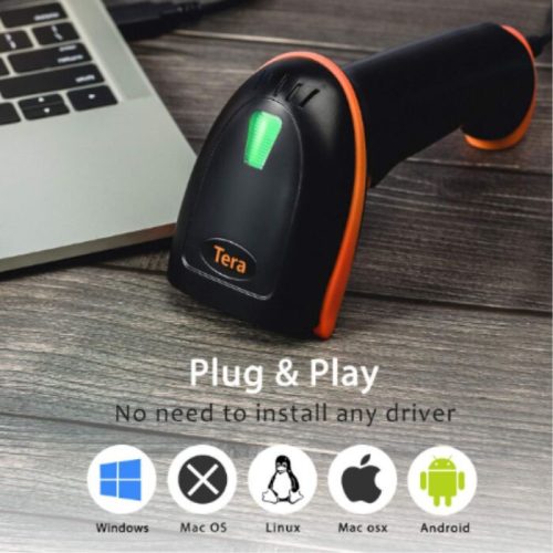 Tera 5100 1D V6. 0Kabelloser Barcode-Scanner mit Halterung – Orange