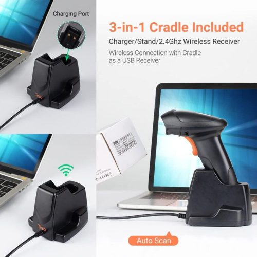 Tera 6100 kabelloser 1D-Laser-Barcodescanner mit USB-Ladestation, 300 Scans/Sek., 100 m Reichweite