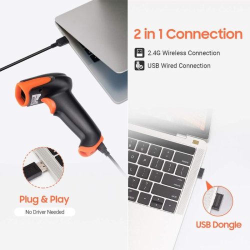 Tera 8200 Kabelloser 1D-Barcodescanner mit Ständer – 2,4-GHz- und USB-Anschluss, 2500-Pixel-Auflösung, schnelles und präzises Scannen