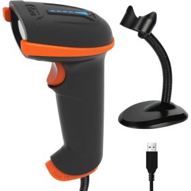   Tera D5100Y-Z Kabelgebundener 1D2D-Barcodescanner mit Ständer – IP65 staub- und wasserdicht, Plug & Play – Orange