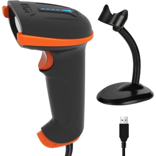 Tera D5100Y-Z Kabelgebundener 1D2D-Barcodescanner mit Ständer – IP65 staub- und wasserdicht, Plug & Play – Orange