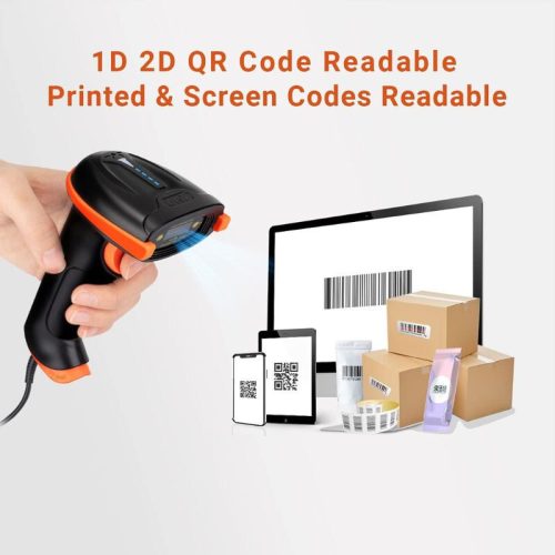 Tera D5100Y-Z Kabelgebundener 1D2D-Barcodescanner mit Ständer – IP65 staub- und wasserdicht, Plug & Play – Orange