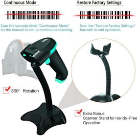   Tera T5100 2D Kabelloser Barcode-Scanner mit Halterung – Hellblau