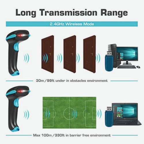 Tera T5100 2D Kabelloser Barcode-Scanner mit Halterung – Hellblau