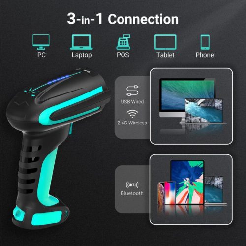 Tera 8100 1D/2D/QR Kabelloser Barcode-Scanner – Mit Bluetooth- und USB-Anschluss, große Reichweite – Blau