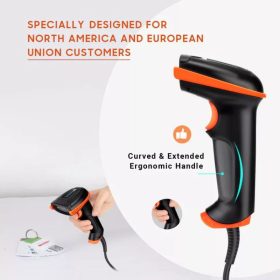   Tera L5100Y EU Kabelgebundener 1D-Barcodescanner – USB-Anschluss, Plug & Play, stoßfestes Design – Orange