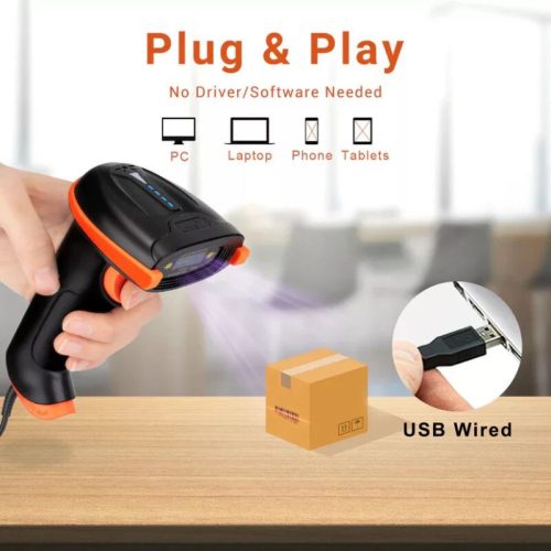 Tera L5100Y EU Kabelgebundener 1D-Barcodescanner – USB-Anschluss, Plug & Play, stoßfestes Design – Orange