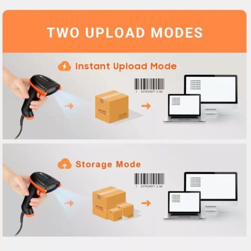 Tera L5100Y EU Kabelgebundener 1D-Barcodescanner – USB-Anschluss, Plug & Play, stoßfestes Design – Orange