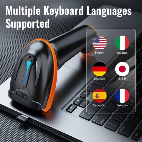 Tera L5100Y EU Kabelgebundener 1D-Barcodescanner – USB-Anschluss, Plug & Play, stoßfestes Design – Orange