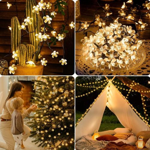 InnooTech Kirschblüten-LED-Lichterkette, 5Meter, solarbetrieben, warmweiß