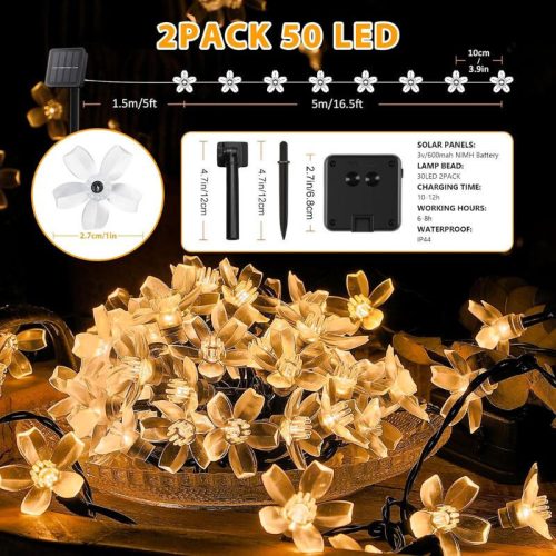 InnooTech Kirschblüten-LED-Lichterkette, 5Meter, solarbetrieben, warmweiß