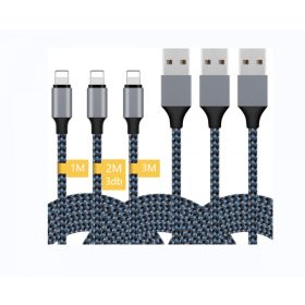  Apple MFi-zertifiziertes iPhone-Ladegerät aus geflochtenem Nylon 5 Stück: 1m + 2 m / 3 Stück + 3 m (Tiefblau und Schwarz)