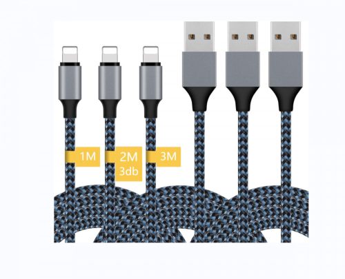 Apple MFi-zertifiziertes iPhone-Ladegerät aus geflochtenem Nylon 5 Stück: 1m + 2 m / 3 Stück + 3 m (Tiefblau und Schwarz)