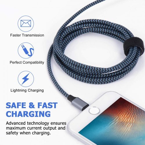 Apple MFi-zertifiziertes iPhone-Ladegerät aus geflochtenem Nylon 5 Stück: 1m + 2 m / 3 Stück + 3 m (Tiefblau und Schwarz)