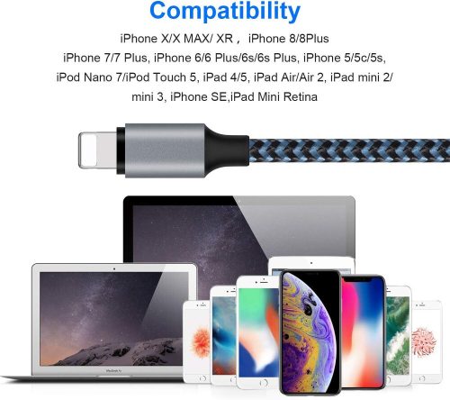 Apple MFi-zertifiziertes iPhone-Ladegerät aus geflochtenem Nylon 5 Stück: 1m + 2 m / 3 Stück + 3 m (Tiefblau und Schwarz)