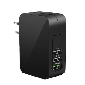   Amoner Schnellladegerät, USB-Netzwerk-Ladegerät, Adapter mit 3 Anschlüssen (schwarz)